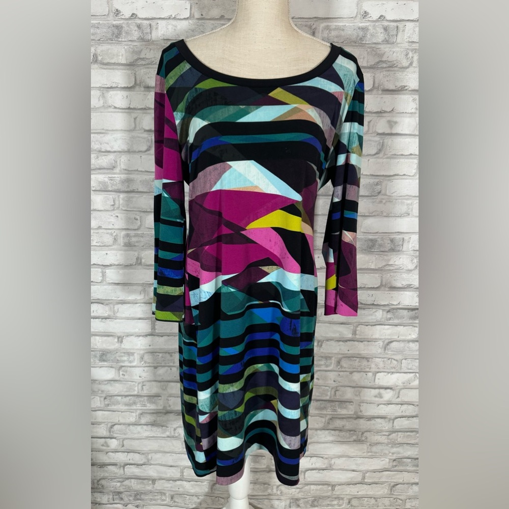 Calvin Klein Color Block 3/4 Sleeve Sheath Retro Dress